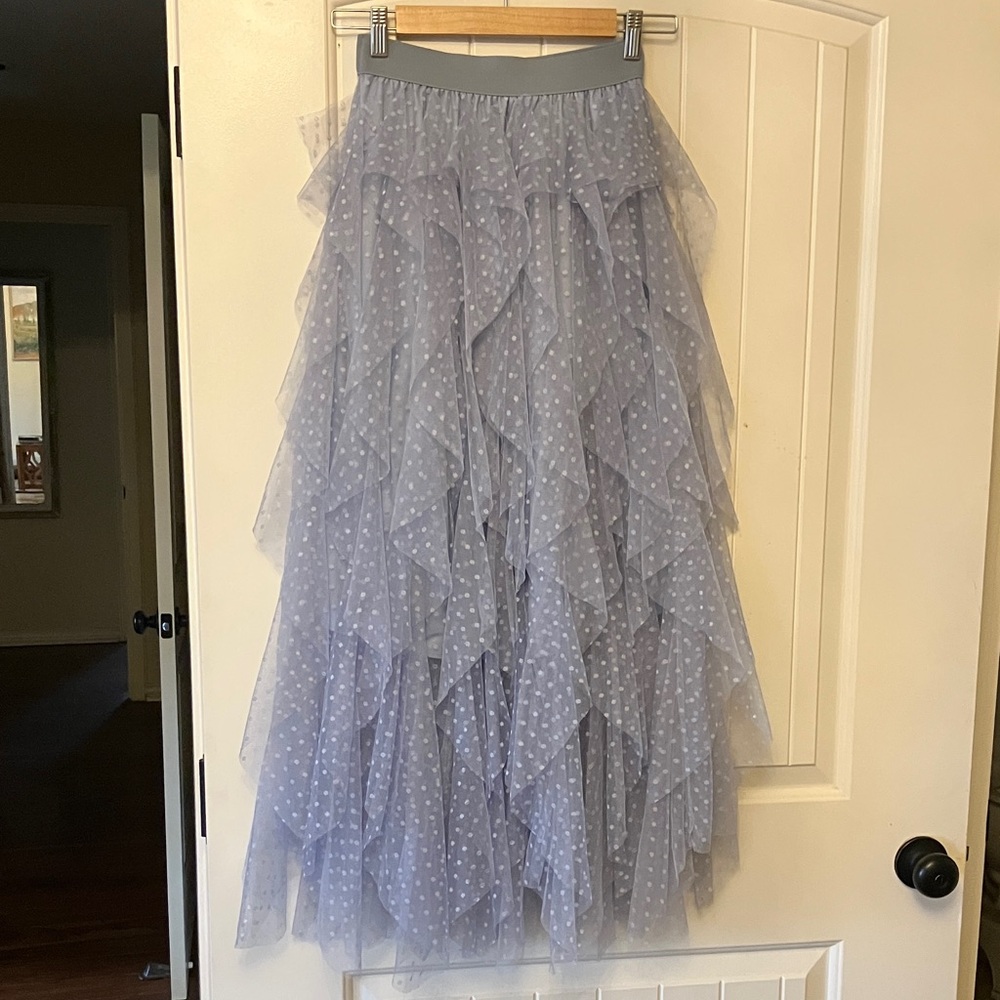 baby blue polka dot tiered/layered tulle tutu ballerina midi maxi skirt small